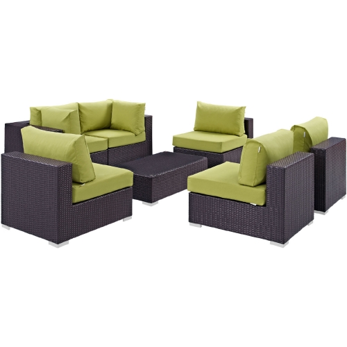 Convene 7 Piece Outdoor Patio Sectional Set in Espresso w/ Peridot Cushions