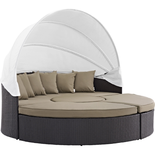 Convene Canopy Outdoor Patio Daybed in Espresso w/ Mocha Cushions