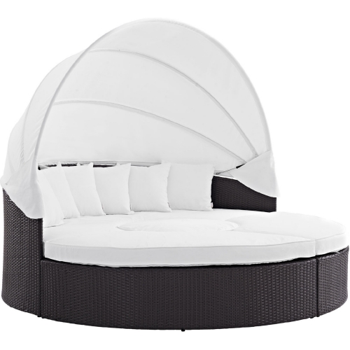 Convene Canopy Outdoor Patio Daybed in Espresso w/ White Cushions