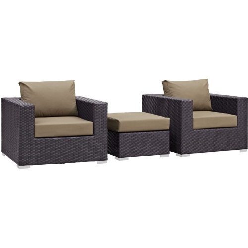 Convene 3 Piece Outdoor Patio Armchair Set in Espresso w/ Mocha Cushions