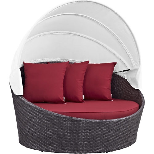 Convene Canopy Outdoor Patio Daybed in Espresso w/ Red Cushions