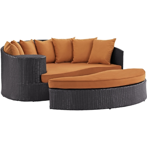 Convene Outdoor Patio Daybed in Espresso w/ Orange Cushions