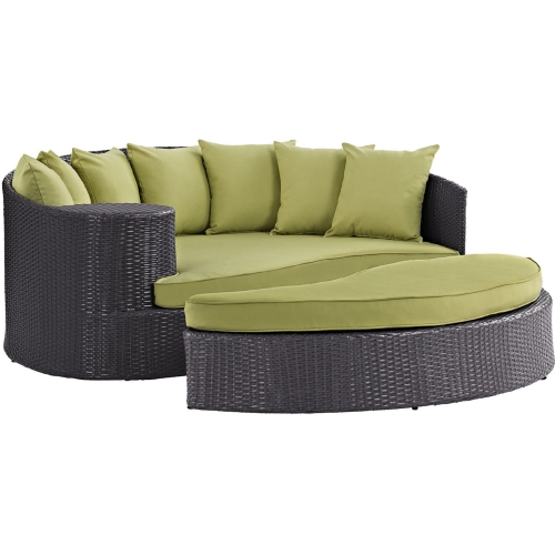 Convene Outdoor Patio Daybed in Espresso w/ Peridot Cushions