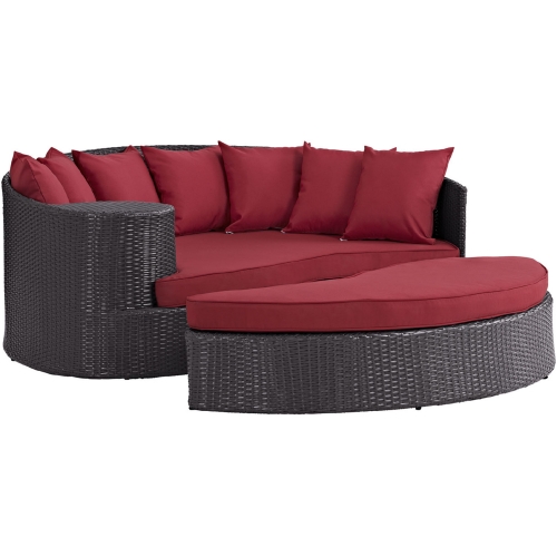 Convene Outdoor Patio Daybed in Espresso w/ Red Cushions