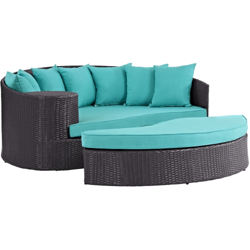 Convene Outdoor Patio Daybed in Espresso w/ Turquoise Cushions