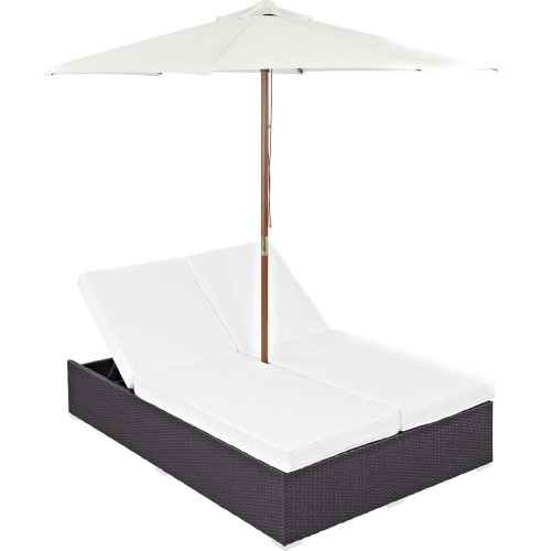 Convene Double Outdoor Patio Chaise in Espresso w/ White Cushions