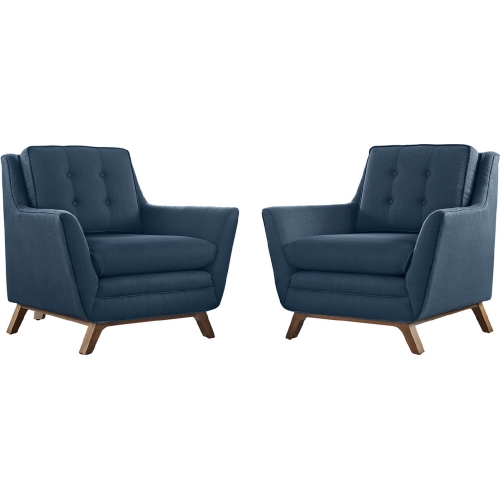 Beguile 2 Armchair Set in Tufted Azure Fabric on Walnut Finish Legs