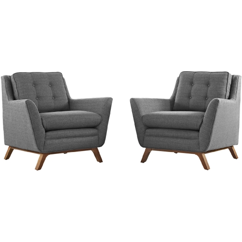 Beguile 2 Armchair Set in Tufted Gray Fabric on Walnut Finish Legs