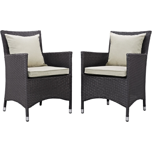 Convene 2 Outdoor Patio Dining Armchair Set in Espresso w/ Beige Cushions