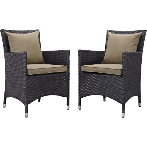 Convene 2 Outdoor Patio Dining Armchair Set in Espresso w/ Mocha Cushions