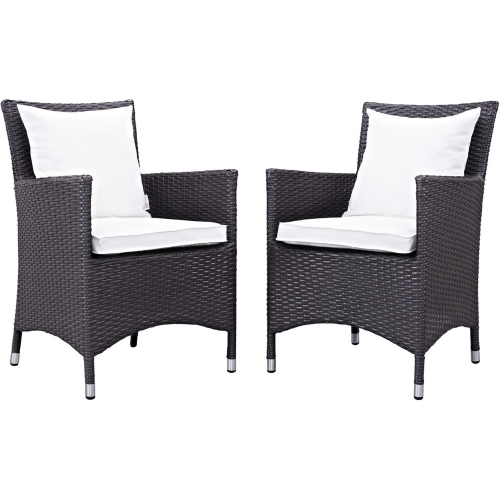 Convene 2 Outdoor Patio Dining Armchair Set in Espresso w/ White Cushions