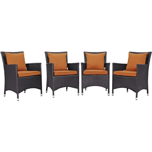 Convene 4 Outdoor Patio Dining Armchair Set in Espresso w/ Orange Cushions