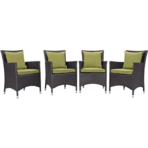 Convene 4 Outdoor Patio Dining Armchair Set in Espresso w/ Peridot Cushions