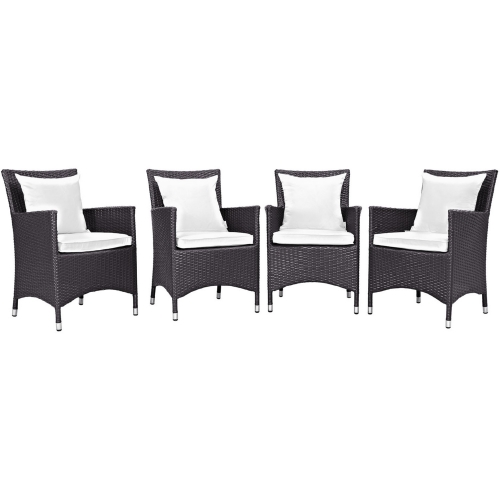 Convene 4 Outdoor Patio Dining Armchair Set in Espresso w/ White Cushions