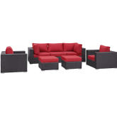 Convene 7 Piece Outdoor Patio Sectional Set in Espresso w/ Red Cushions