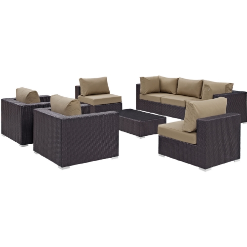 Convene 8 Piece Outdoor Patio Sectional Set in Espresso w/ Mocha Cushions