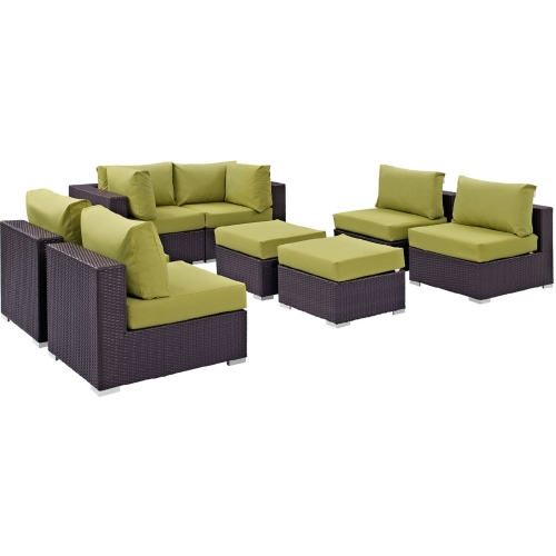 Convene 8 Piece Outdoor Patio Sectional Set in Espresso w/ Peridot Cushions