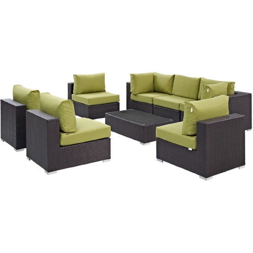 Convene 8 Piece Outdoor Patio Sectional Set in Espresso w/ Peridot Cushions