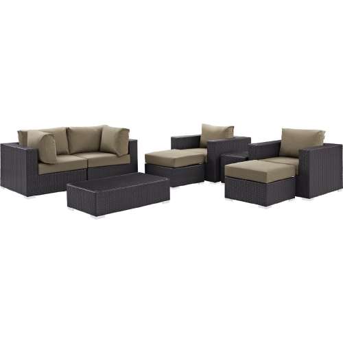 Convene 8 Piece Outdoor Patio Sectional Set in Espresso w/ Mocha Cushions