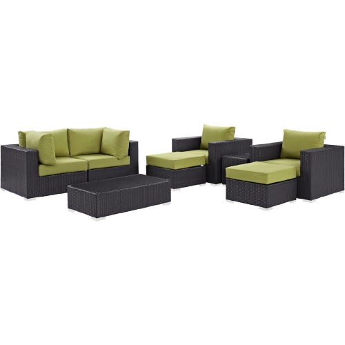 Convene 8 Piece Outdoor Patio Sectional Set in Espresso w/ Peridot Cushions