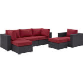 Convene 6 Piece Outdoor Patio Sectional Set in Espresso w/ Red Cushions