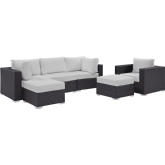 Convene 6 Piece Outdoor Patio Sectional Set in Espresso w/ White Cushions