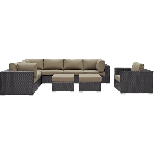 Convene 9 Piece Outdoor Patio Sectional Set in Espresso w/ Mocha Cushions