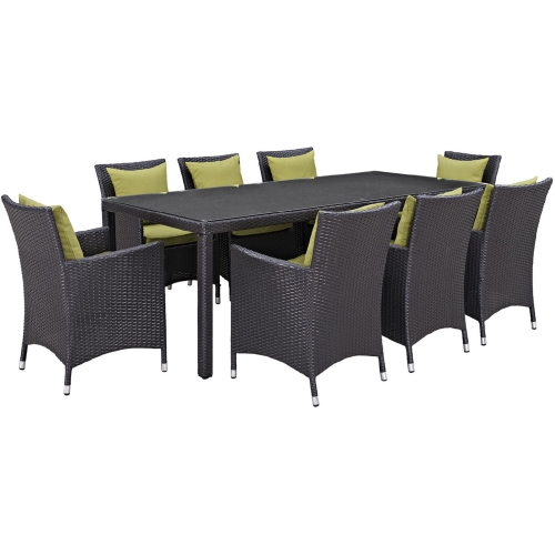 Convene 9 Piece Outdoor Patio Dining Set in Espresso w/ Peridot Cushions