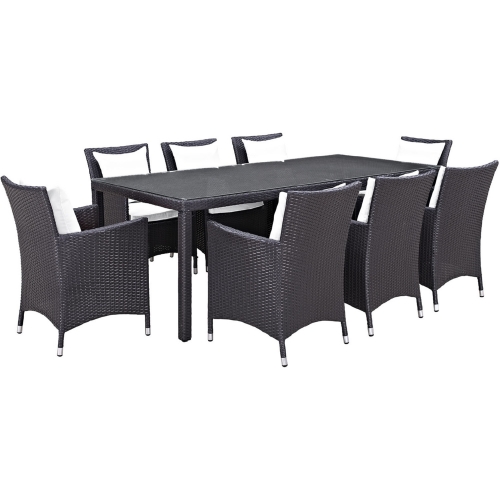 Convene 9 Piece Outdoor Patio Dining Set in Espresso w/ White Cushions