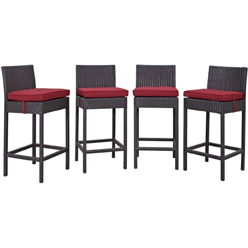 Convene Outdoor Patio Bar Stool in Espresso w/ red Cushions (Set of 4)