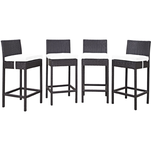 Convene Outdoor Patio Bar Stool in Espresso w/ White Cushions (Set of 4)