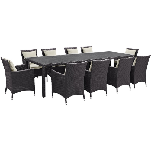 Convene 11 Piece Outdoor Patio Dining Set in Espresso w/ Beige Cushions