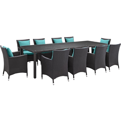 Convene 11 Piece Outdoor Patio Dining Set in Espresso w/ Turquoise Cushions