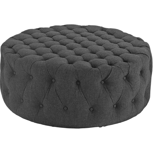 Amour Fabric Ottoman in All-Over Tufted Gray