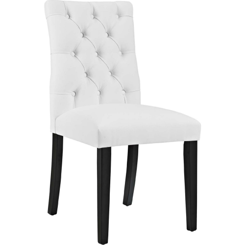 Duchess Vinyl Dining Chair in Tufted White on Wood Legs