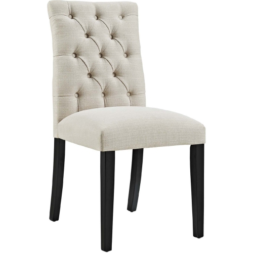 Duchess Fabric Dining Chair in Tufted Beige on Wood Legs