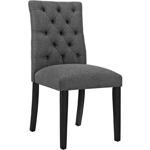 Duchess Fabric Dining Chair in Tufted Gray on Wood Legs