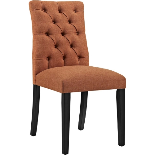 Duchess Fabric Dining Chair in Tufted Orange on Wood Legs