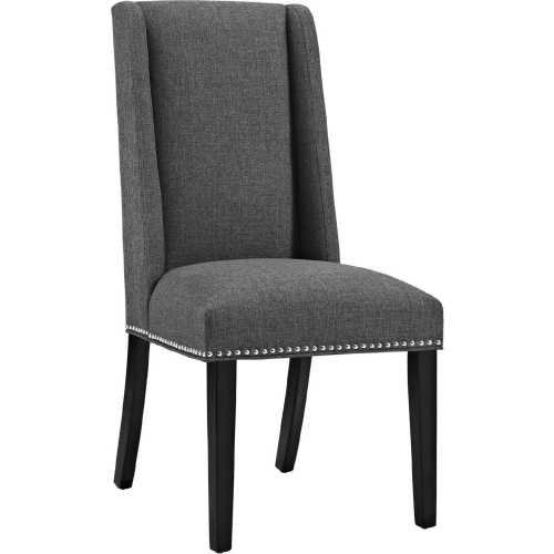 Baron Fabric Dining Chair in Gray Fabric w/ Nailhead Trim on Wood Legs