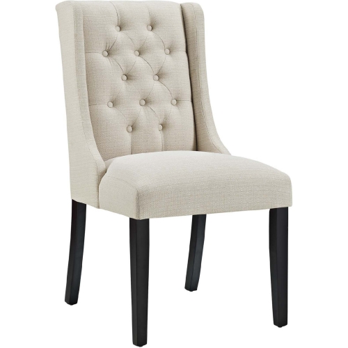 Baronet Button Tufted Fabric Dining Chair in Beige on Wood Legs