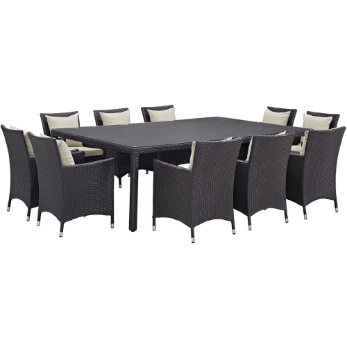 Convene 11 Piece Outdoor Patio Dining Set in Espresso w/ Beige Cushions