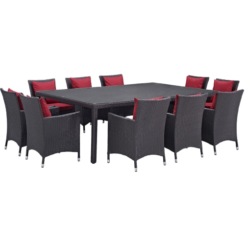 Convene 11 Piece Outdoor Patio Dining Set in Espresso w/ Red Cushions