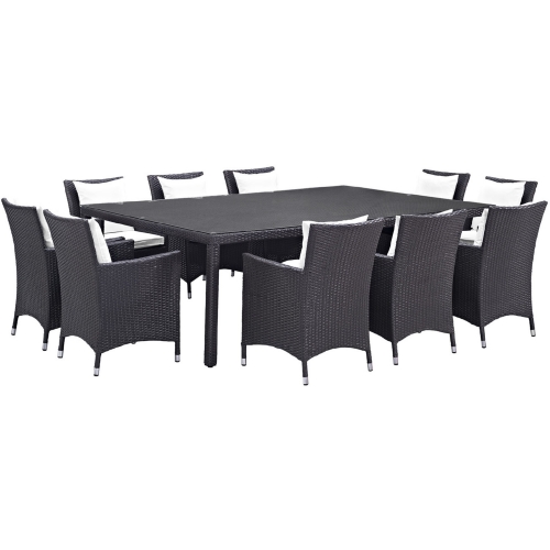 Convene 11 Piece Outdoor Patio Dining Set in Espresso w/ White Cushions