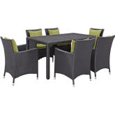 Convene 7 Piece Outdoor Patio Dining Set in Espresso w/ Peridot Cushions