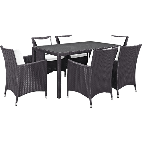 Convene 7 Piece Outdoor Patio Dining Set in Espresso w/ White Cushions