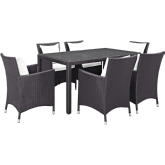 Convene 7 Piece Outdoor Patio Dining Set in Espresso w/ White Cushions