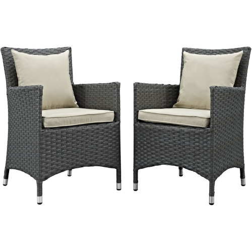 Sojourn Outdoor Patio Dining Armchair in Canvas w/ Beige Sunbrella &reg Cushions (Set of 2)