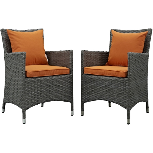 Sojourn Outdoor Patio Dining Armchair in Poly Rattan w/ Tuscan Sunbrella &reg Cushions (Set of 2)