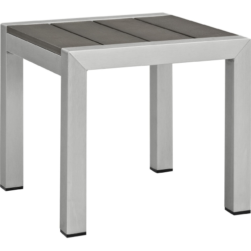 Shore Outdoor Patio Aluminum Side Table in Brushed Silver w/ Gray Slats