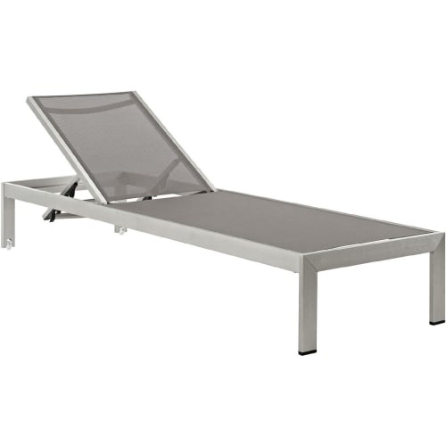 Shore Outdoor Patio Aluminum Chaise in Brushed Silver w/ Grey Textilene